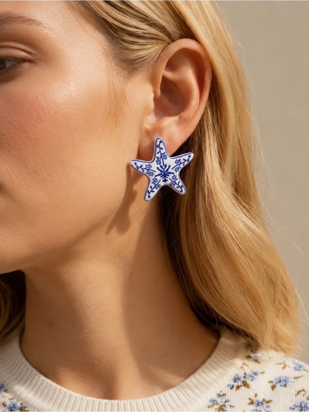 Anthropologie Blue and White Starfish Statement Earrings - Women Jewelry NWOT